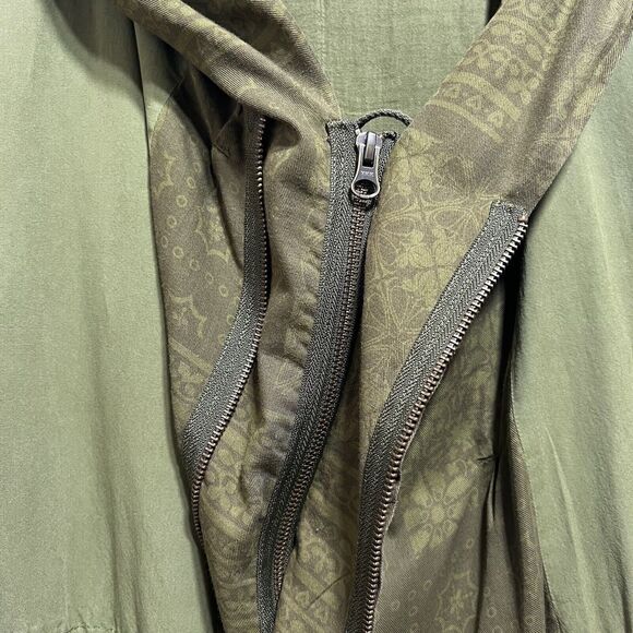 Free People Mixed Media Tapestry Hooded Parka Jacket Size S in Army Green - Picture 10 of 14